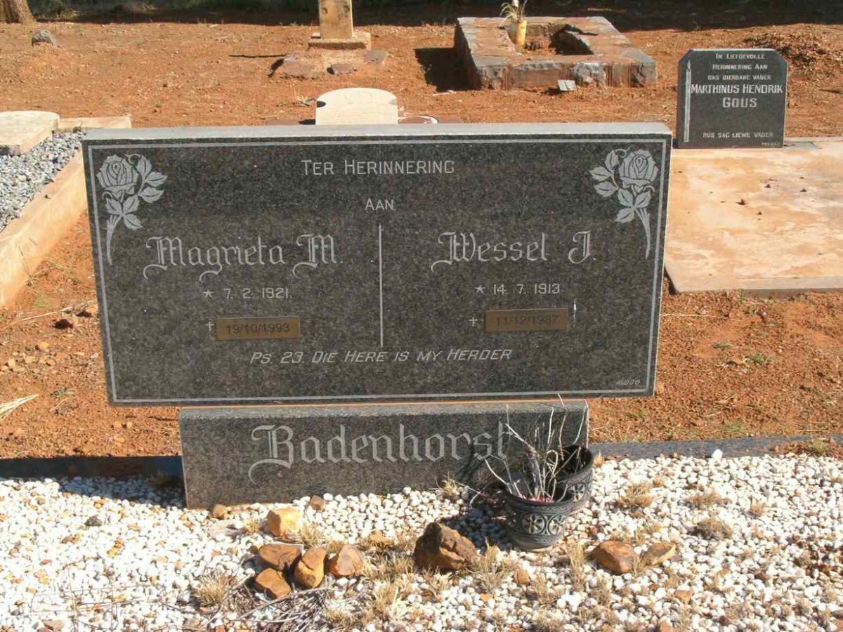 BADENHORST Wessel J. 1913-1987 &amp; Magrieta M. 1913-1987