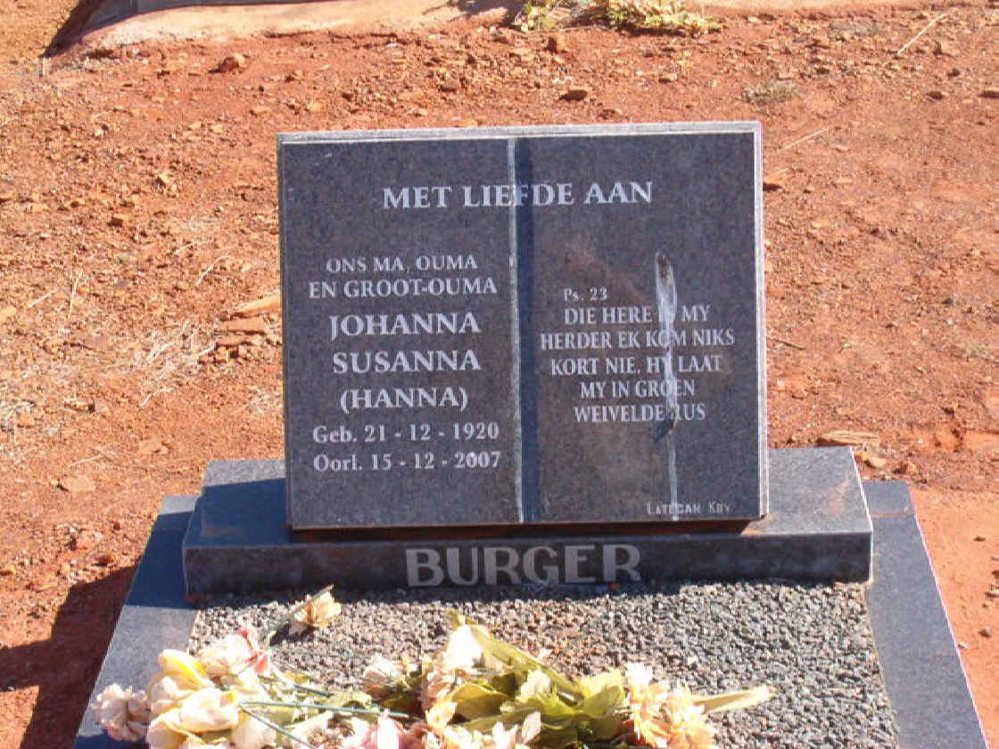 BURGER Johanna Susanna 1920-2007