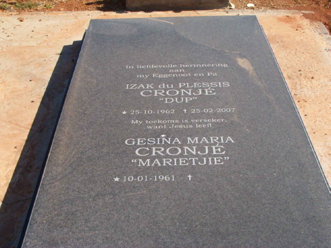 CRONJE Izak du Plessis 1962-2007 &amp; Gesina Maria 1961-