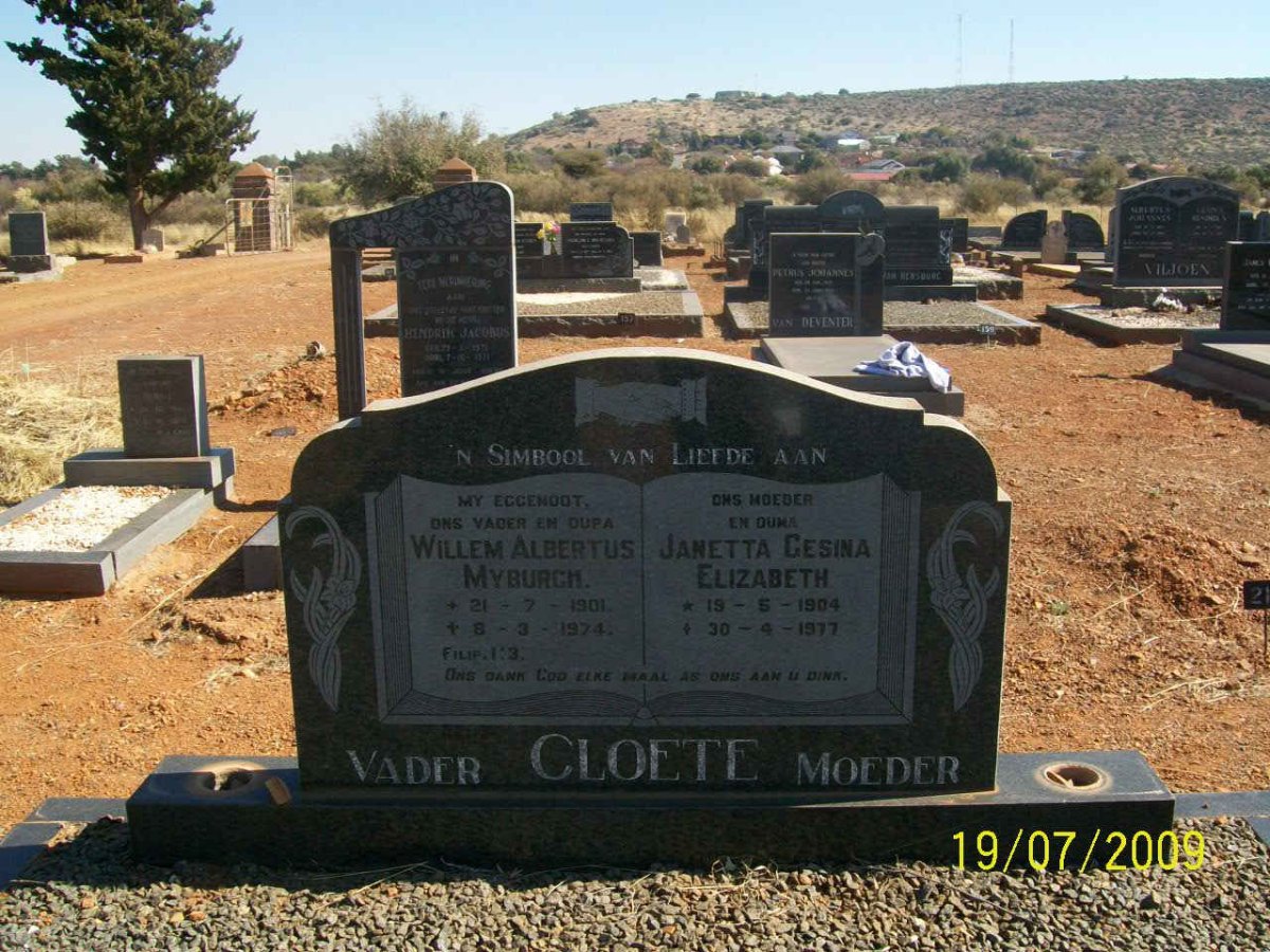 CLOETE Willem Albertus Myburgh 1901-1974 &amp; Janetta Gesina Elizabeth 1904-1977