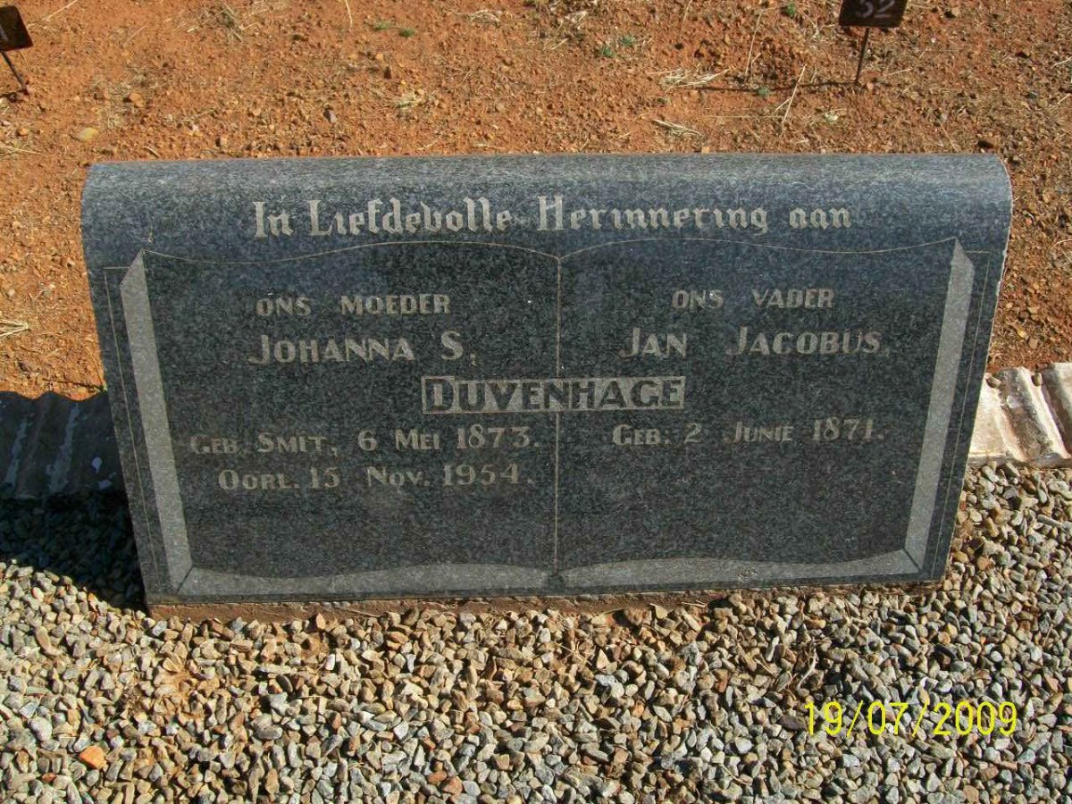 DUVENHAGE Jan Jacobus 1871- &amp; Johanna S. SMIT 1873-1954