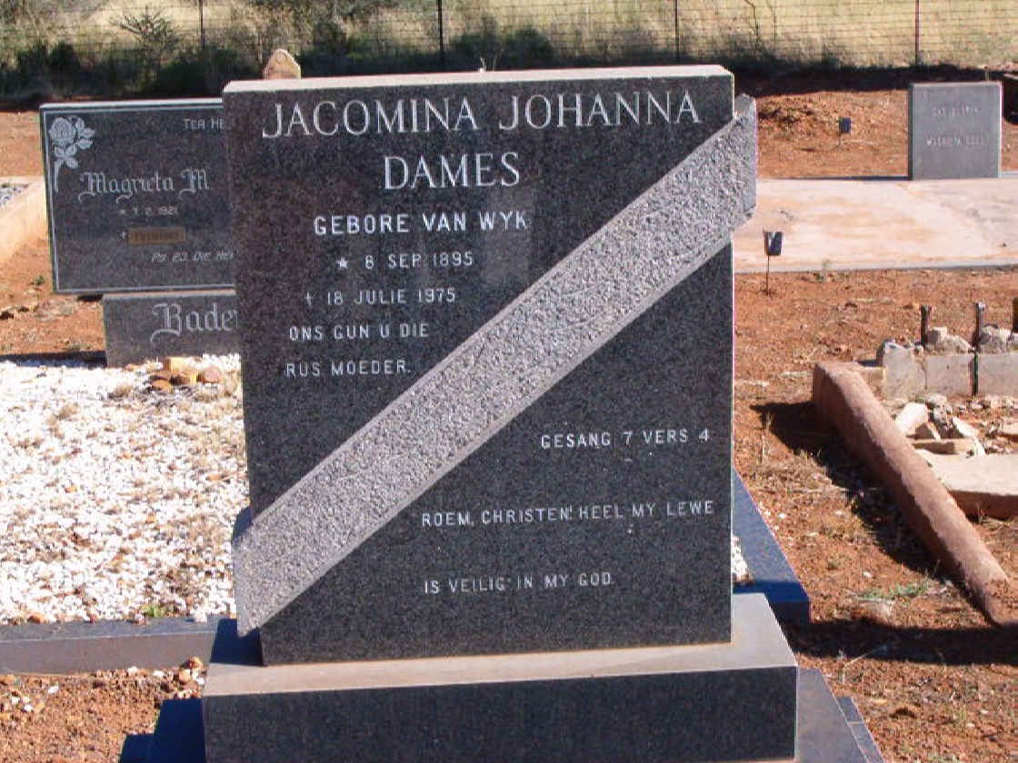 DAMES Jacomina Johanna neé VAN WYK 1895-1975