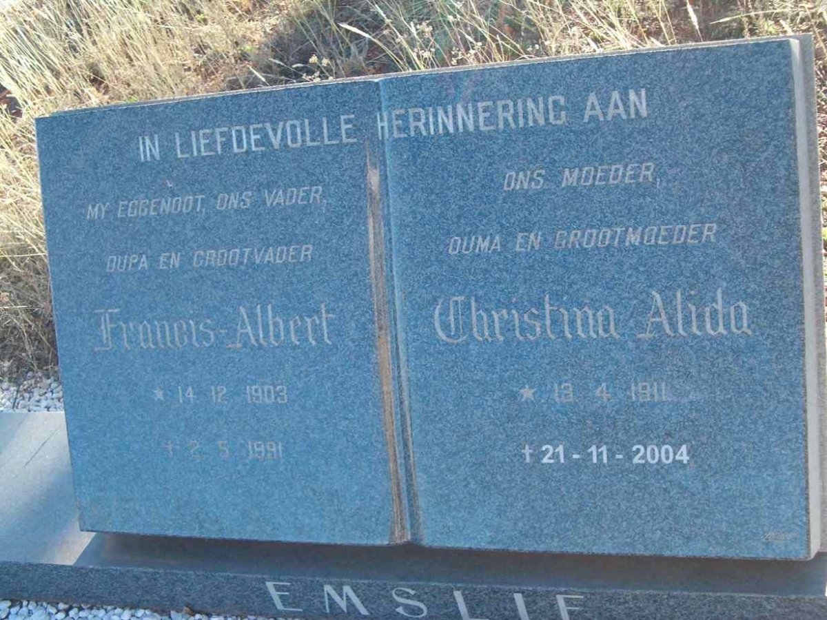EMSLIE Francis Albert 1903-1991 &amp; Christina Alida 1911-2004
