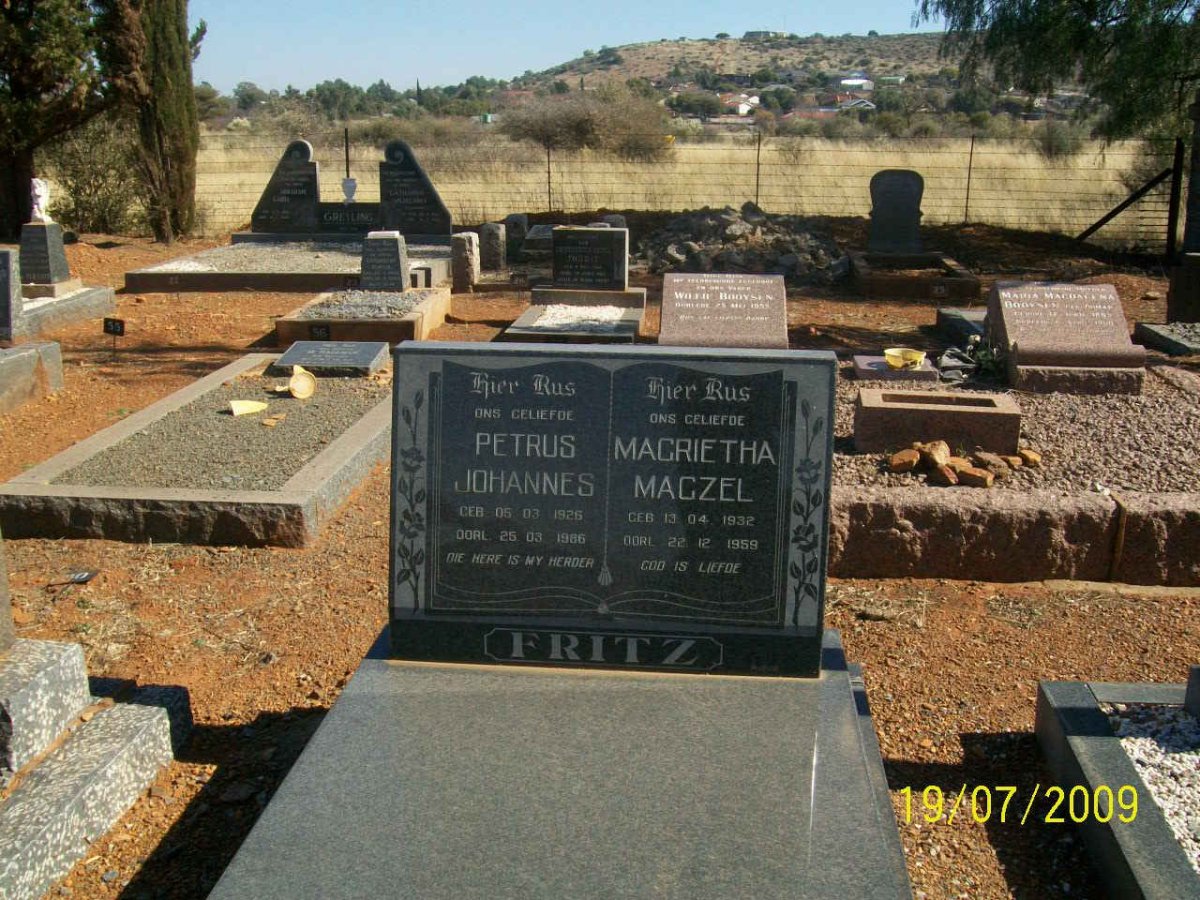 FRITZ Petrus Johannes 1926-1986 &amp; Magrietha Magzel 1932-1959
