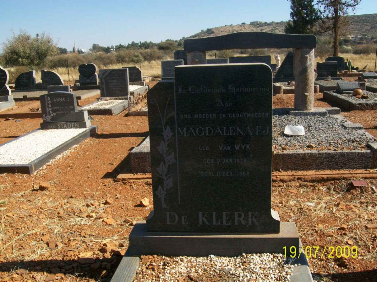KLERK Magdalena F.J., de nee VAN WYK 1878-1968