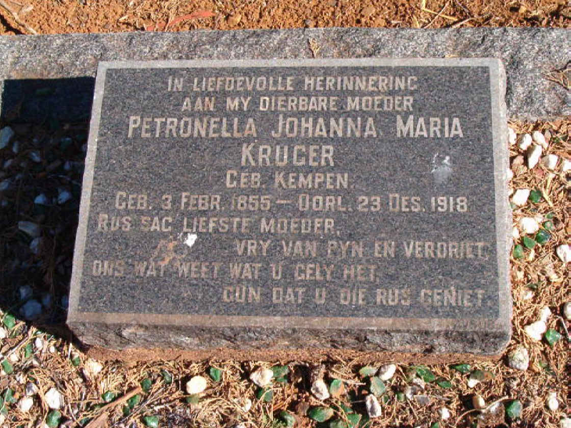 KRUGER Petronella Johanna Maria neé KEMPEN 1855-1918