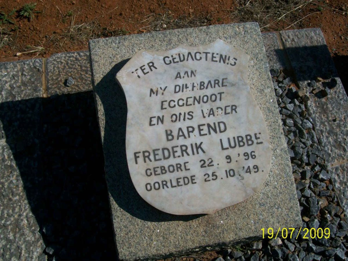LUBBE Barend Frederik 1896-1949