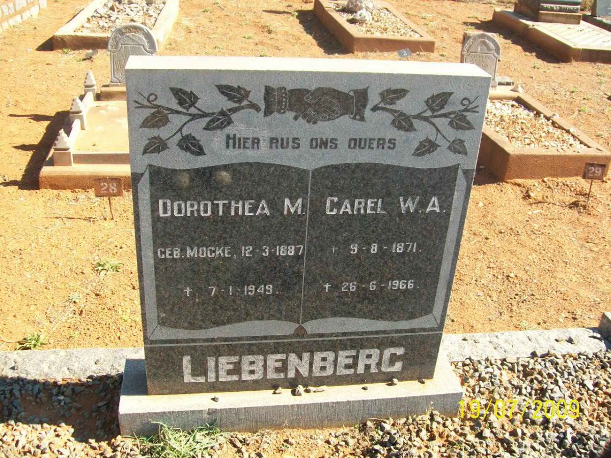 LIEBENBERG Carel W.A. 1871-1966 &amp; Dorothea M. MOCKE 1887-1949