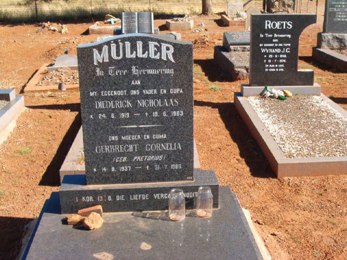 MÜLLER Diederick Nicholaas 1919-1963 &amp; Gerbrecht Cornelia PRETORIUS 1937-1986