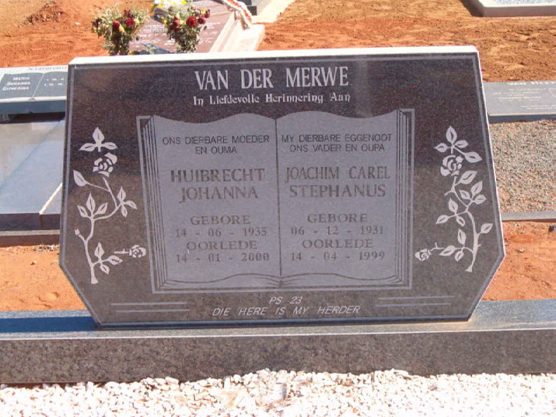MERWE Joachim Carel Stephanus, van der 1931-1999 &amp; Huibrecht Johanna 1935-2000