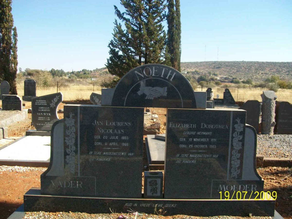 NOETH Jan Lourens Nicolaas 1885-1966 &amp; Elizabeth Dorothea HEYMANS 1891-1965