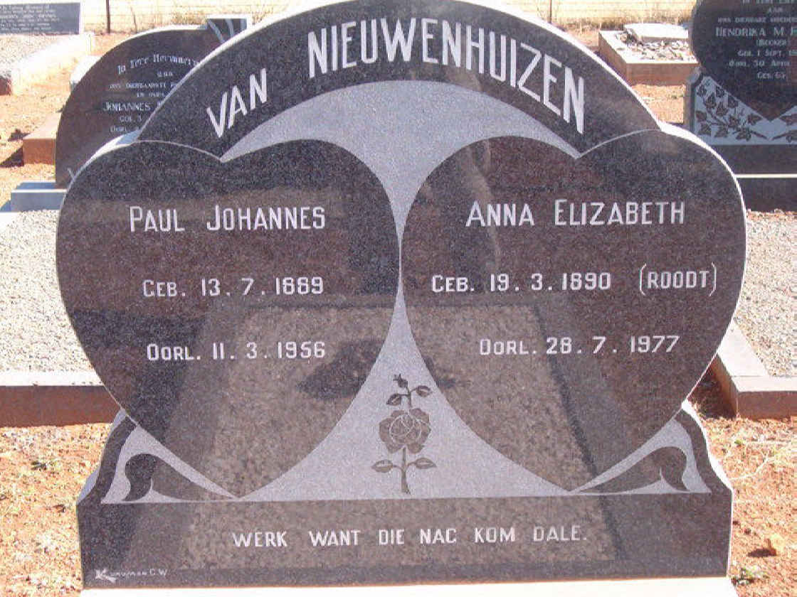 NIEUWENHUIZEN Paul Johannes, van 1889-1956 &amp; Anna Elizabeth ROODT 1890-1977