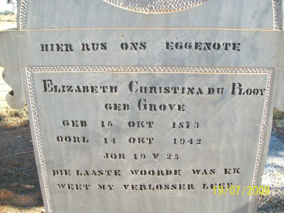 PLOOY Elizabeth Christina, du nee GROVE 1873-1942