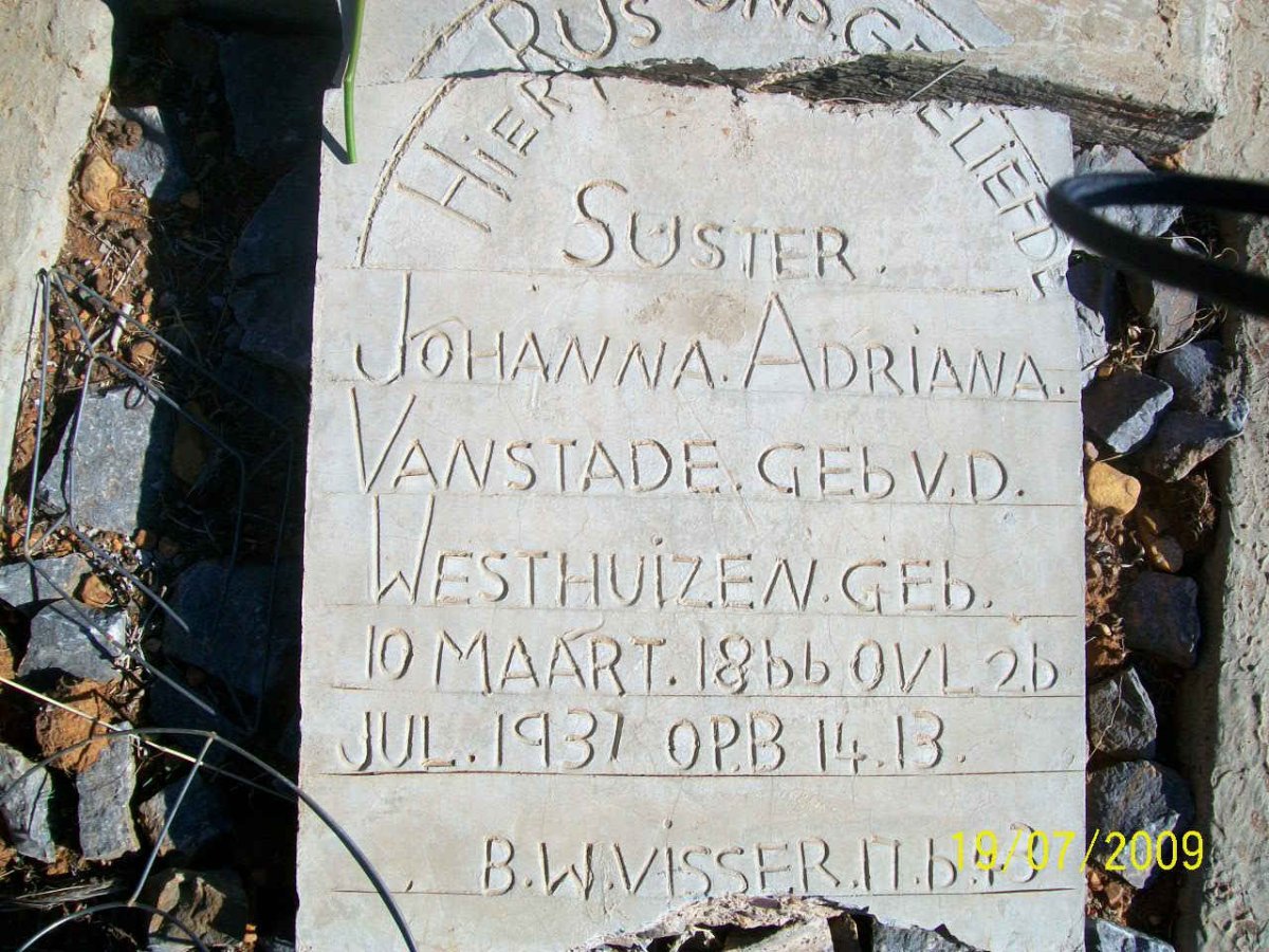 STADE Johanna Adriana, van nee VAN DER WESTHUIZEN 1866-1937 :: VISSER B.W. -1943