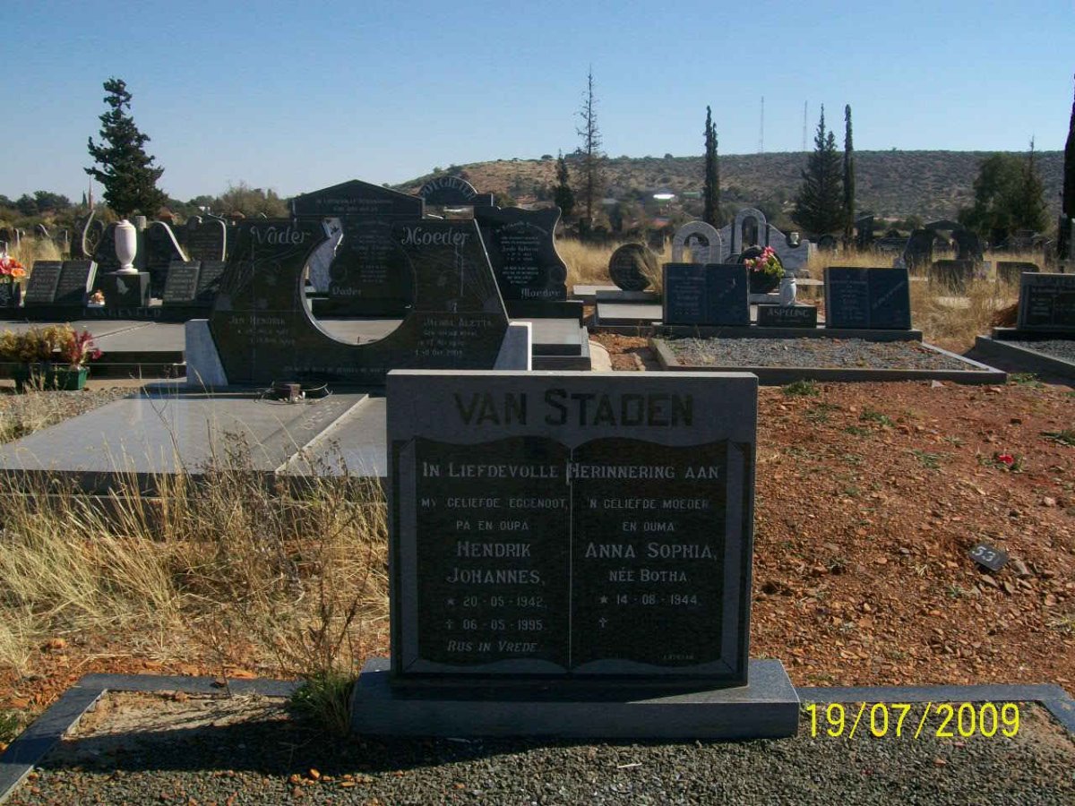 STADEN Hendrik Johannes, van 1942-1995 &amp; Anna Sophia BOTHA 1944-