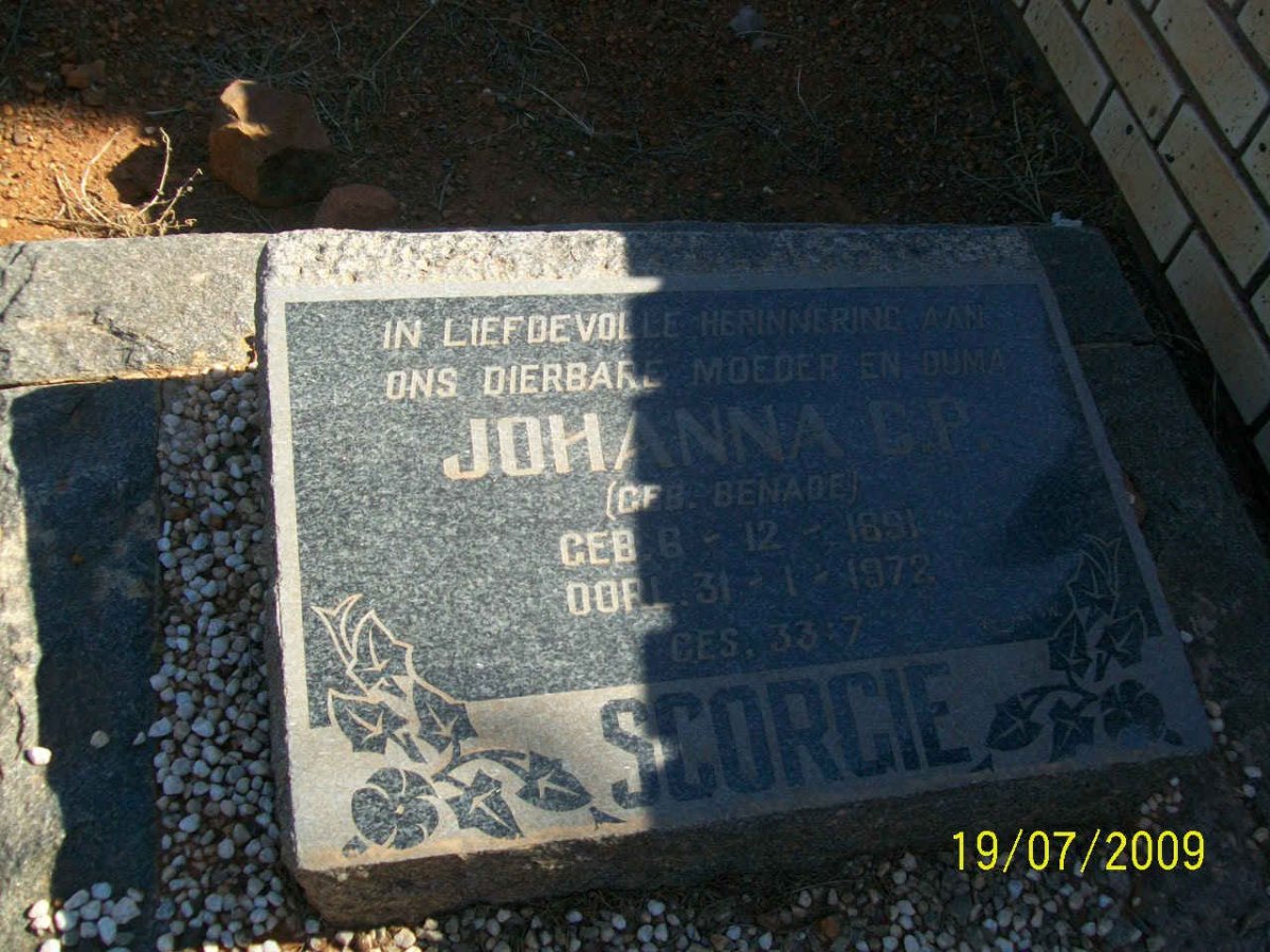 SCORGIE Johanna G.P. nee BENADE 1891-1972