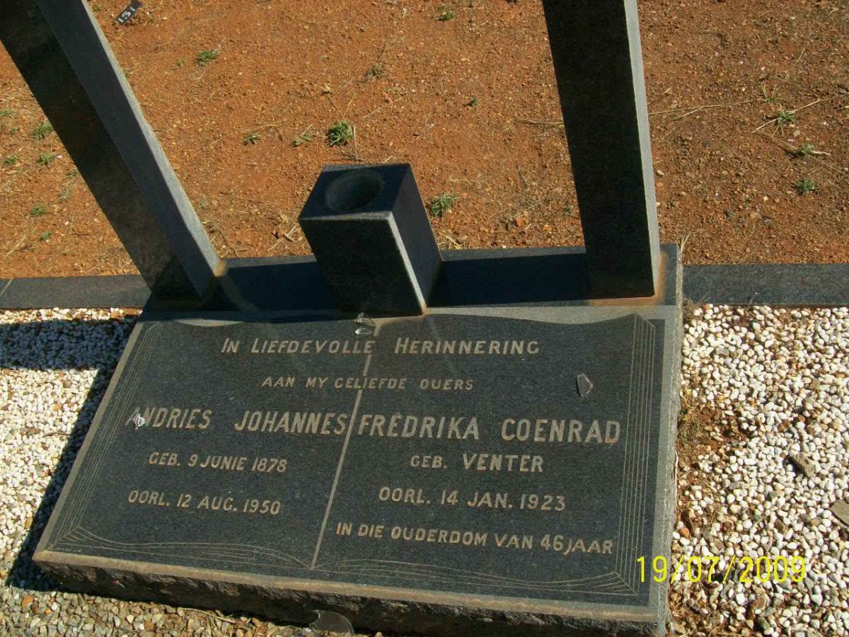 SCHOEMAN Andries Johannes 1878-1950 &amp; Fredrika Coenrad VENTER -1923