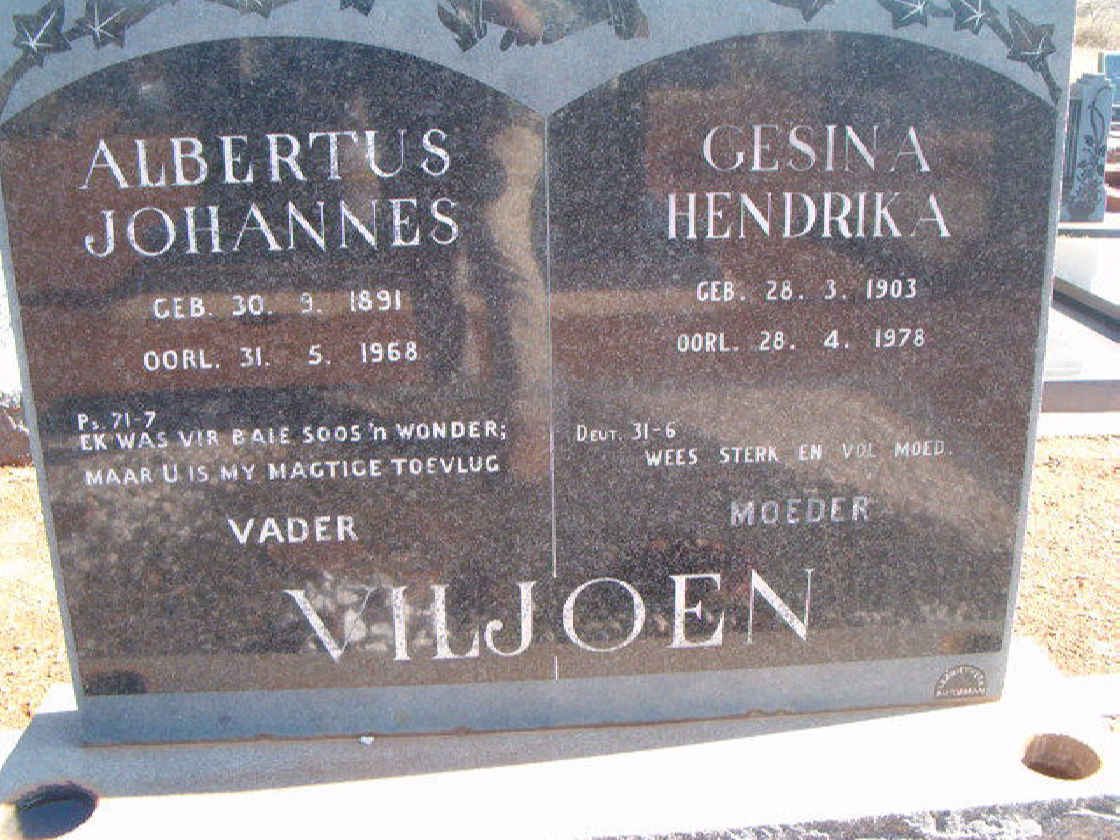 VILJOEN Albertus Johannes 1891-1968 &amp; Gesina Hendrika 1903-1978