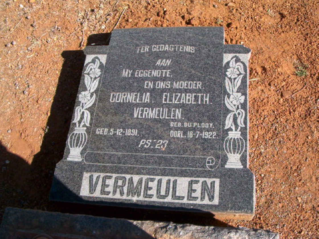 VERMEULEN Cornelia Elizabeth neé DU PLOOY 1891-1922
