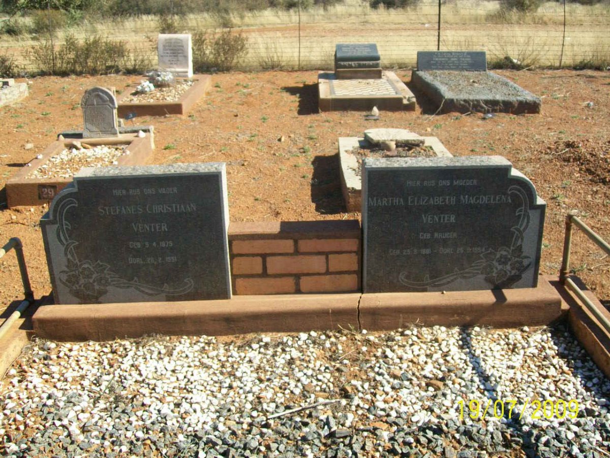 VENTER Stefanes Christiaan 1875-1951 &amp; Martha Elizabeth Magdelena KRUGER 1881-1954