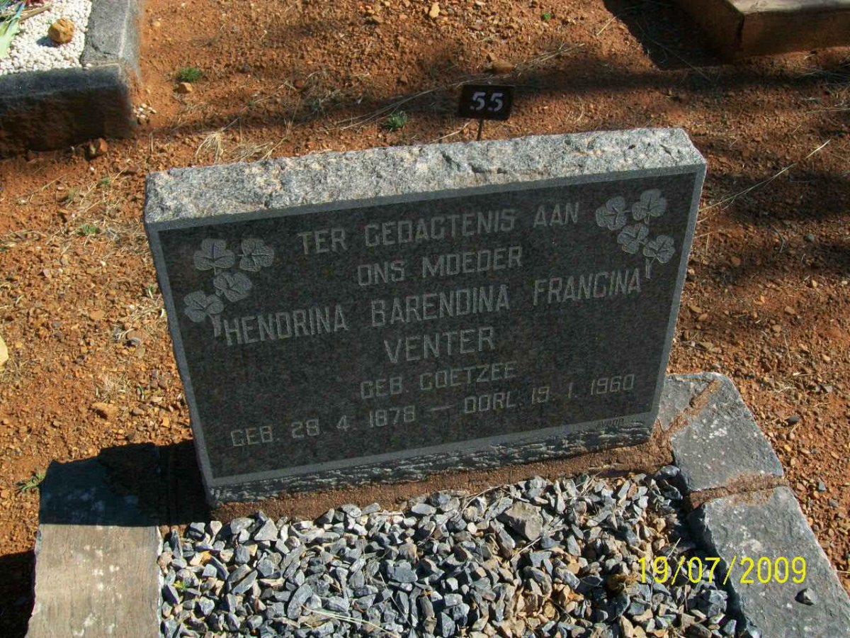 VENTER Hendrina Barendina Francina nee COETZEE 1878-1960