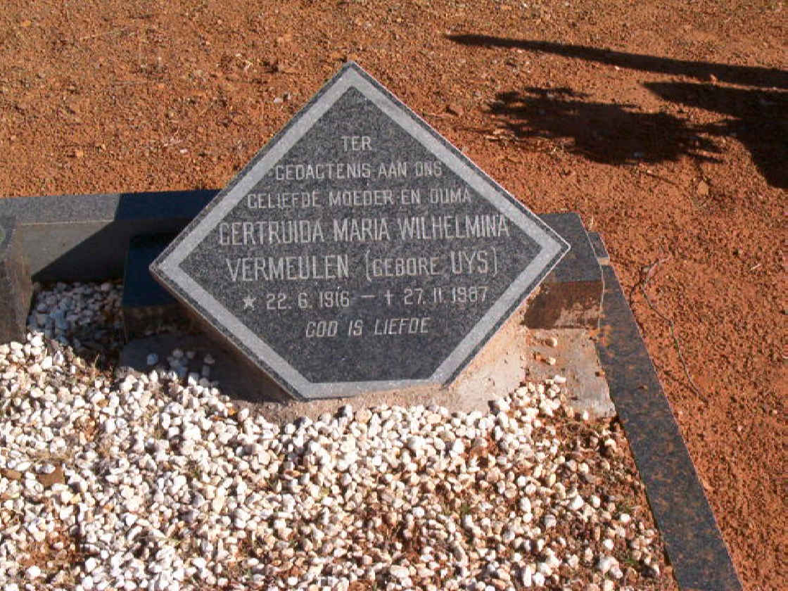 VERMEULEN Gertruida Maria Wilhelmina neé UYS 1916-1987