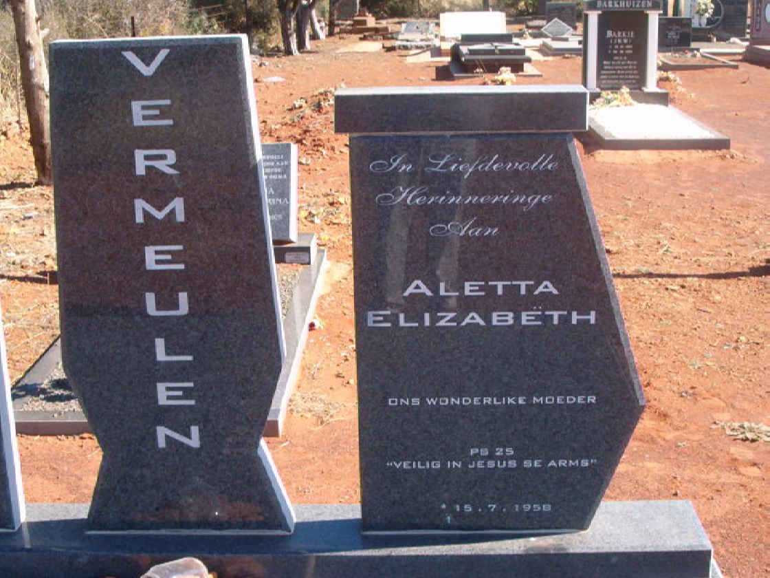 VERMEULEN Aletta Elizabeth 1958-