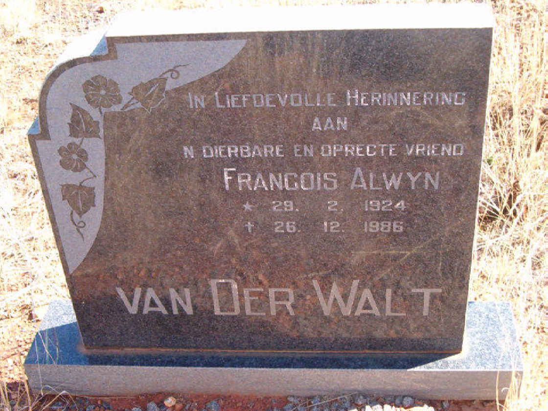 WALT Francois Alwyn, van der 1924-1986
