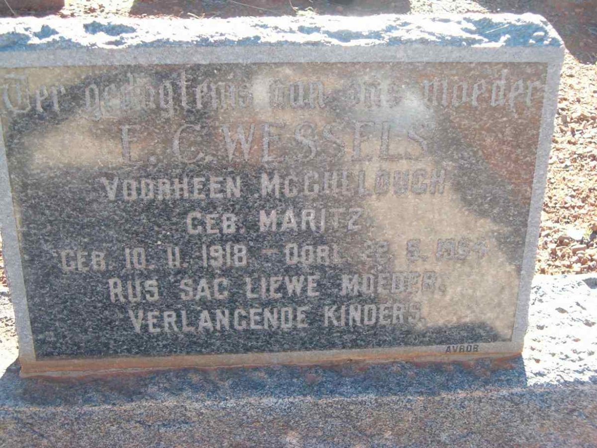 WESSELS E.C., formerly MCGULLOUGH neé MARITZ 1918-1964