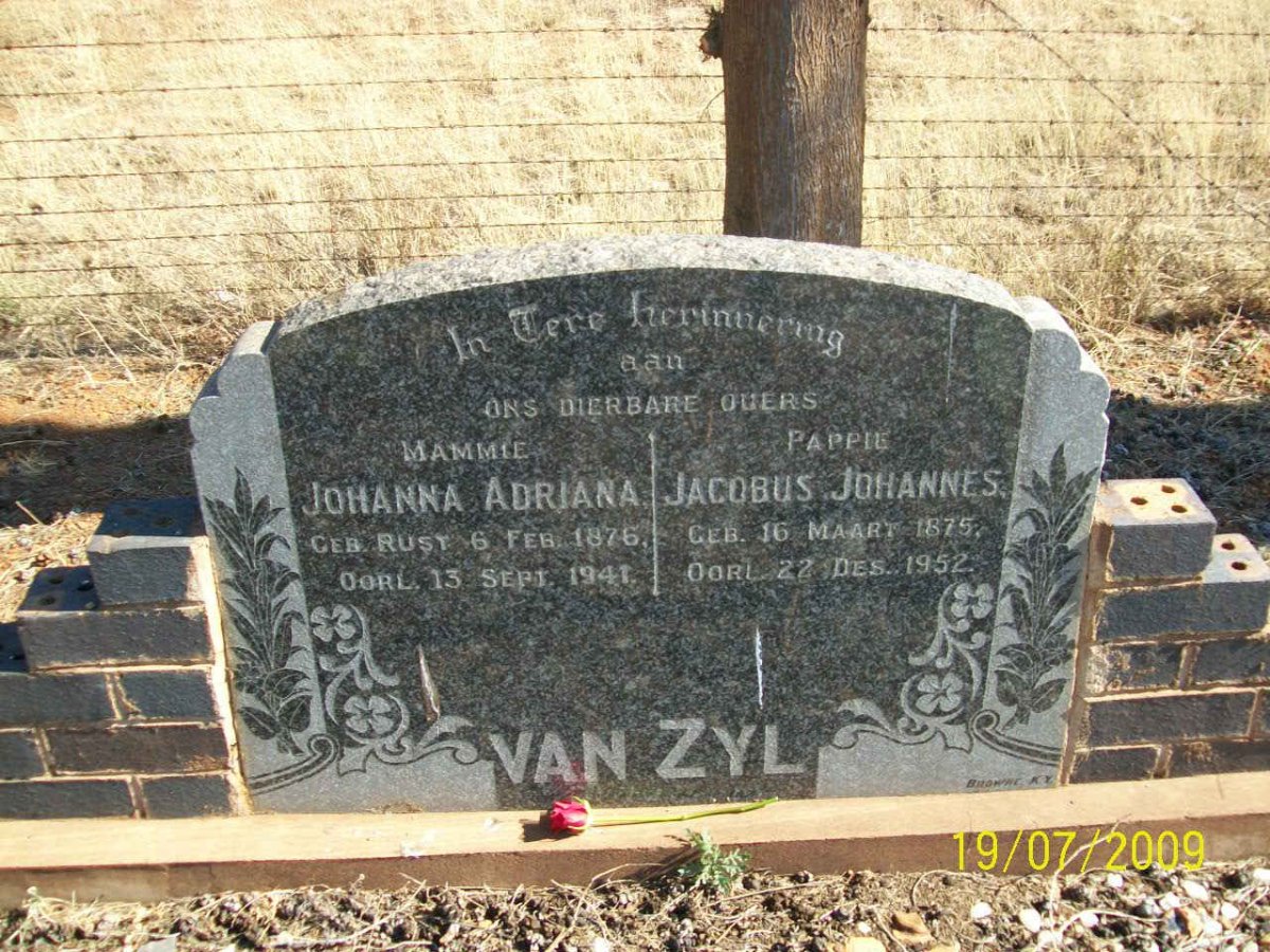 ZYL Jacobus Johannes, van 1875-1952 &amp; Johanna Adriana RUST 1876-1941