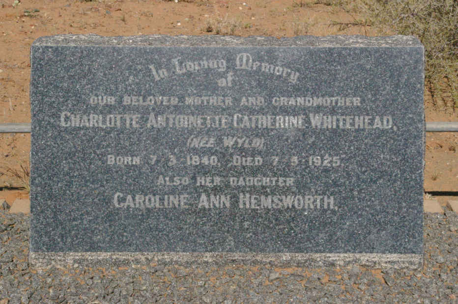 WHITEHEAD Charlotte Antoinette Catherine nee WYLD 1840-1925 :: HEMSWORTH Caroline Ann