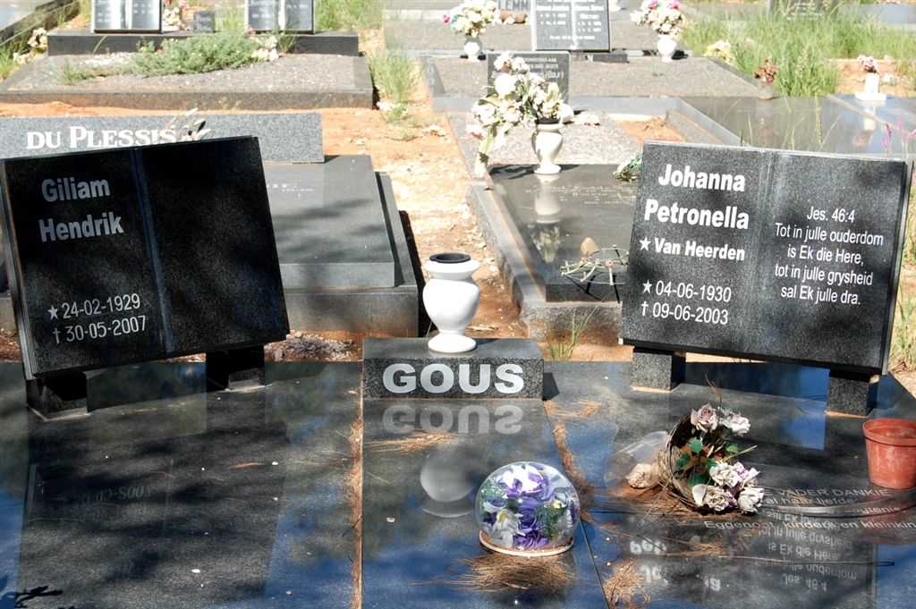 GOUWS Gilliam Hendrik 1929-2007 &amp; Johanna Petronella VAN HEERDEN 1930-2003