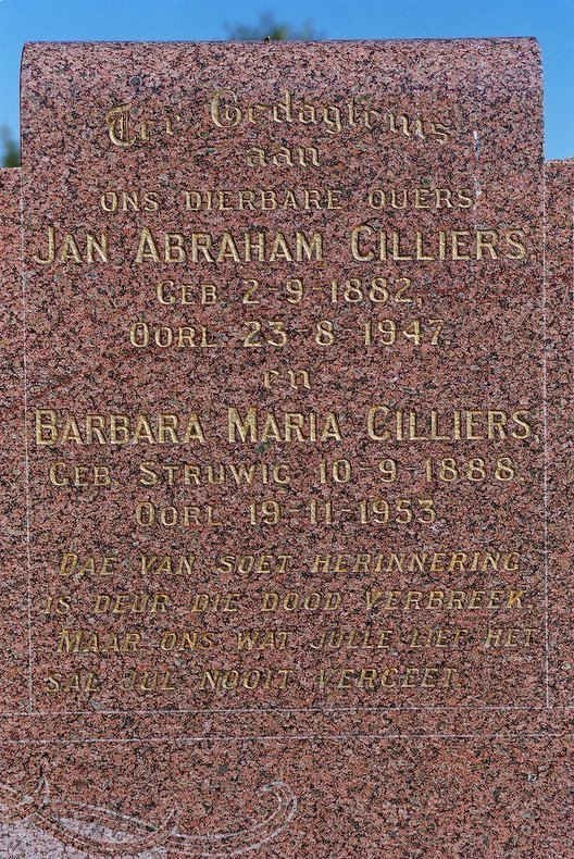 CILLIERS Jan Abraham 1882-1947 &amp; Barbara Maria STRUWIG 1888-1953