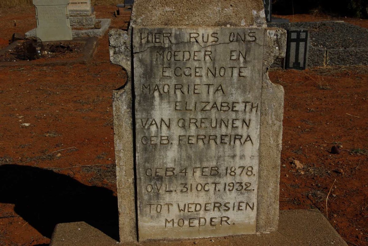 GREUNEN Magrieta Elizabeth, van nee FERREIRA 1878-1932