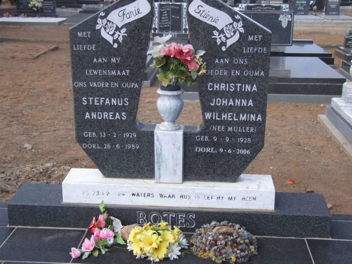 BOTES Stefanus Andreas 1929-1989 &amp; Christina Johanna Wilhelmina MULLER 1928-2006