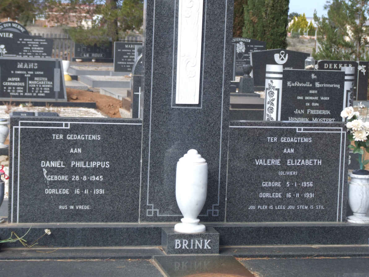 BRINK Daniël Phillippus 1945-1991 &amp; Valerie Elizabeth OLIVIER 1956-1991