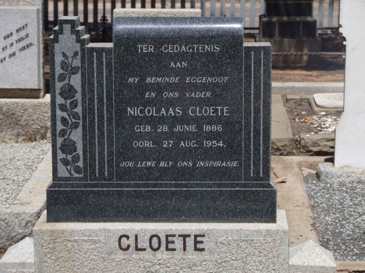 CLOETE Nicolaas 1886-1954