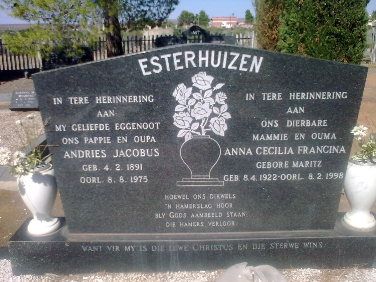 ESTERHUIZEN Andries Jacobus 1891-1975 &amp; Anna Cecilia Francina MARITZ 1922-1998