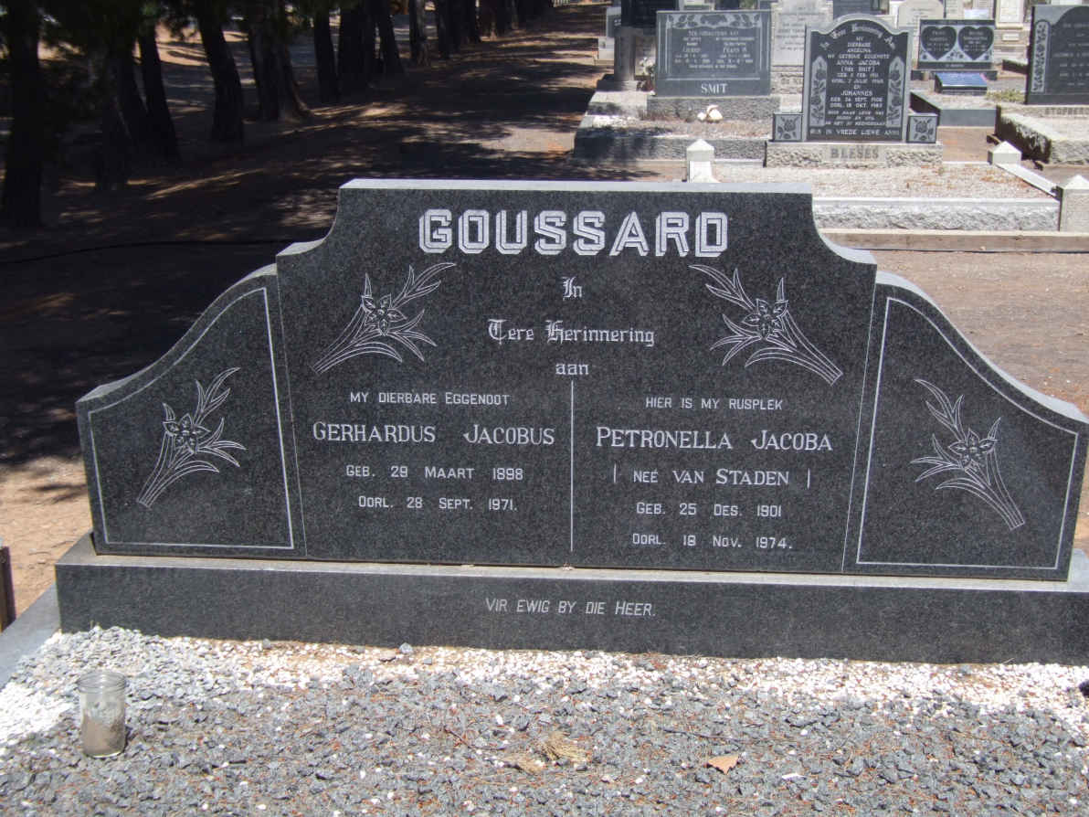 GOUSSARD Gerhardus Jacobus 1898-1971 &amp; Petronella Jacoba VAN STADEN 1901-1974