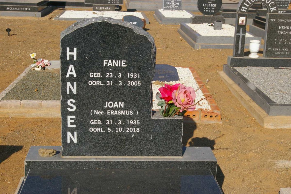 HANSEN Fanie 1931-2005 &amp; Joan ERASMUS 1935-2018