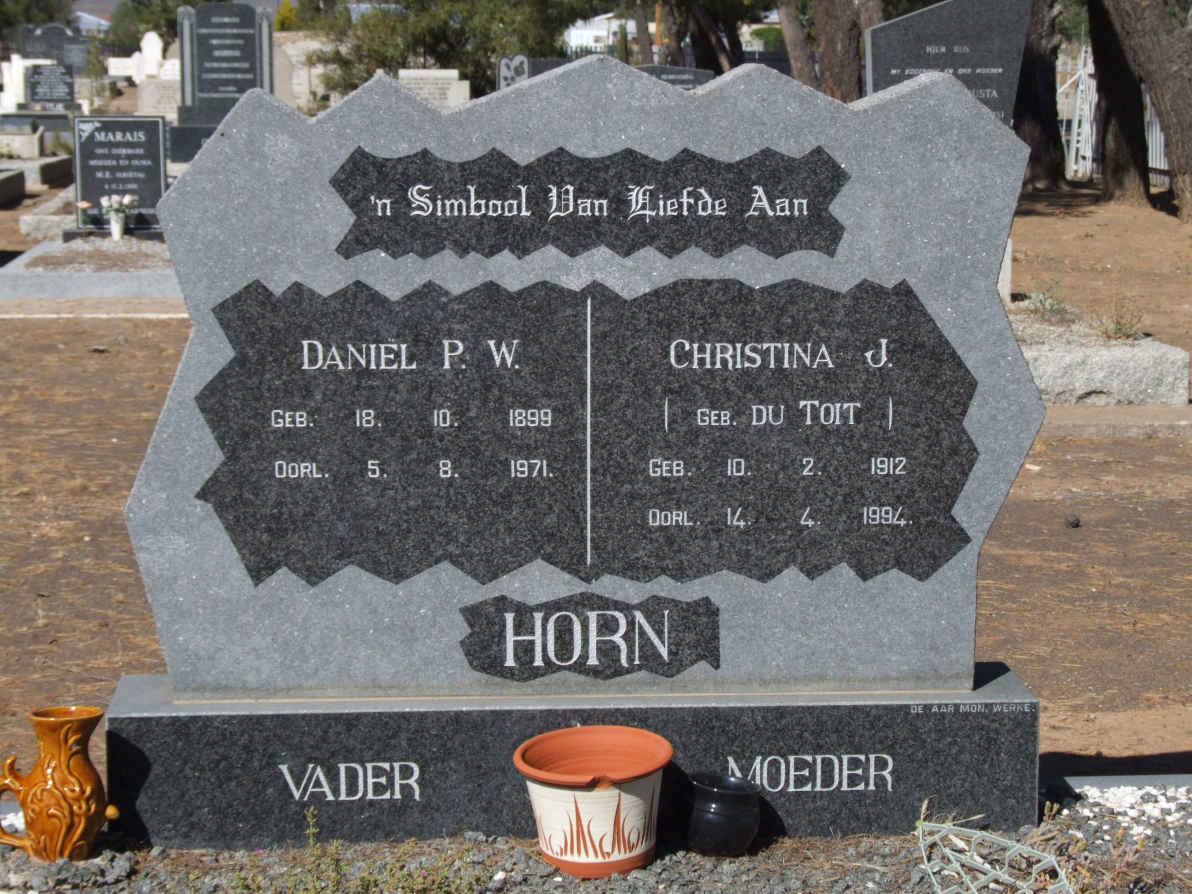 HORN Daniel P.W. 1899-1971 &amp; Christina J. DU TOIT 1912-1994