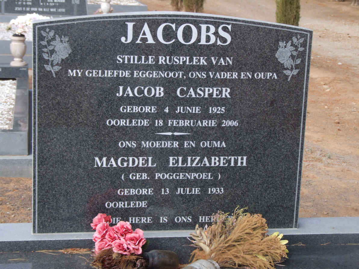 JACOBS Jacob Casper 1925-2006 &amp; Magdel Elizabeth POGGENPOEL 1933-