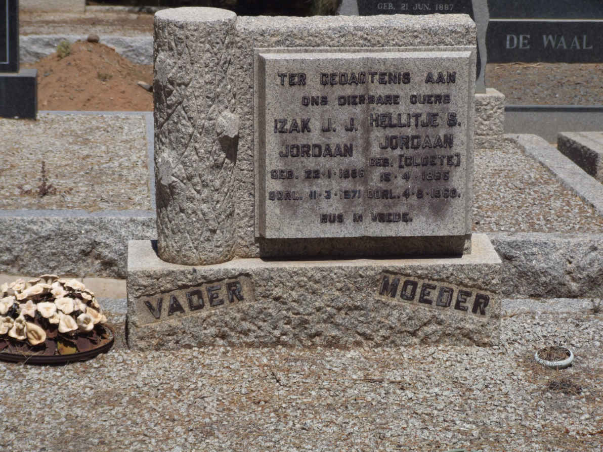 JORDAAN Izak. J.J. 1886-1971 &amp; Hellitje  S. CLOETE  1896-196?