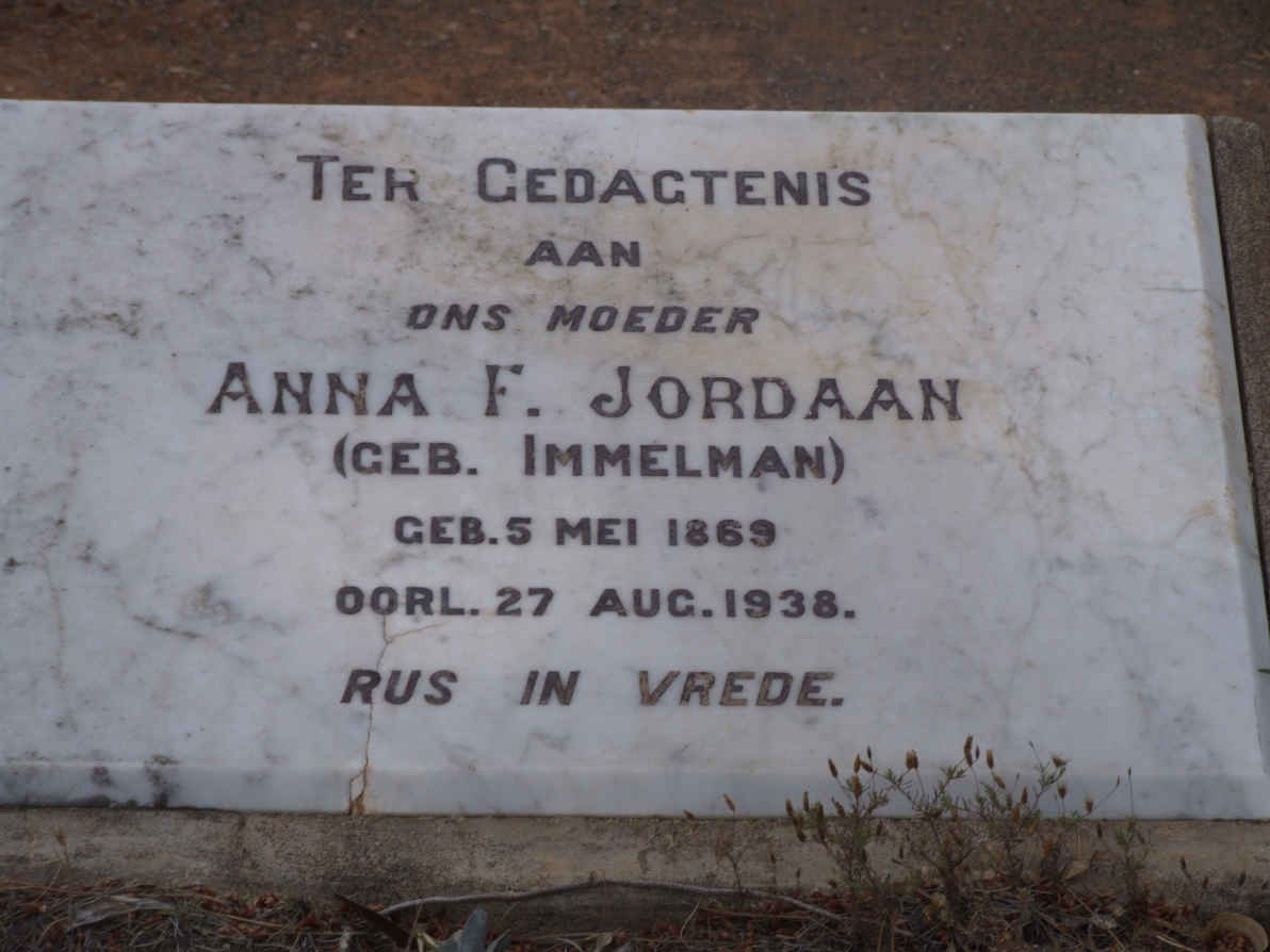 JORDAAN Anna F. nee IMMELMAN 1869-1938