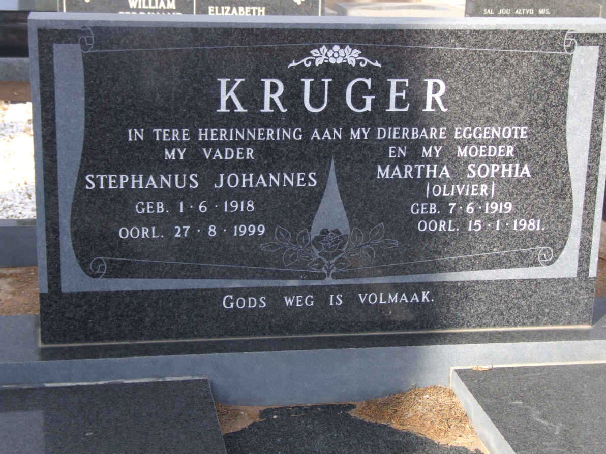 KRUGER Stephanus Johannes 1918-1999 &amp; Martha Sophia OLIVIER 1919-1981