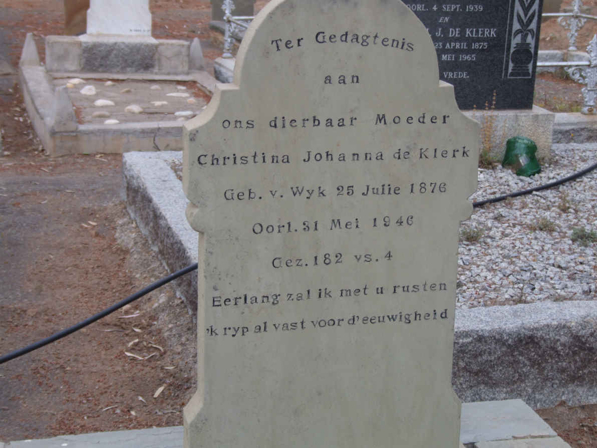 KLERK Christina Johanna, de nee v. WYK 1876-1946