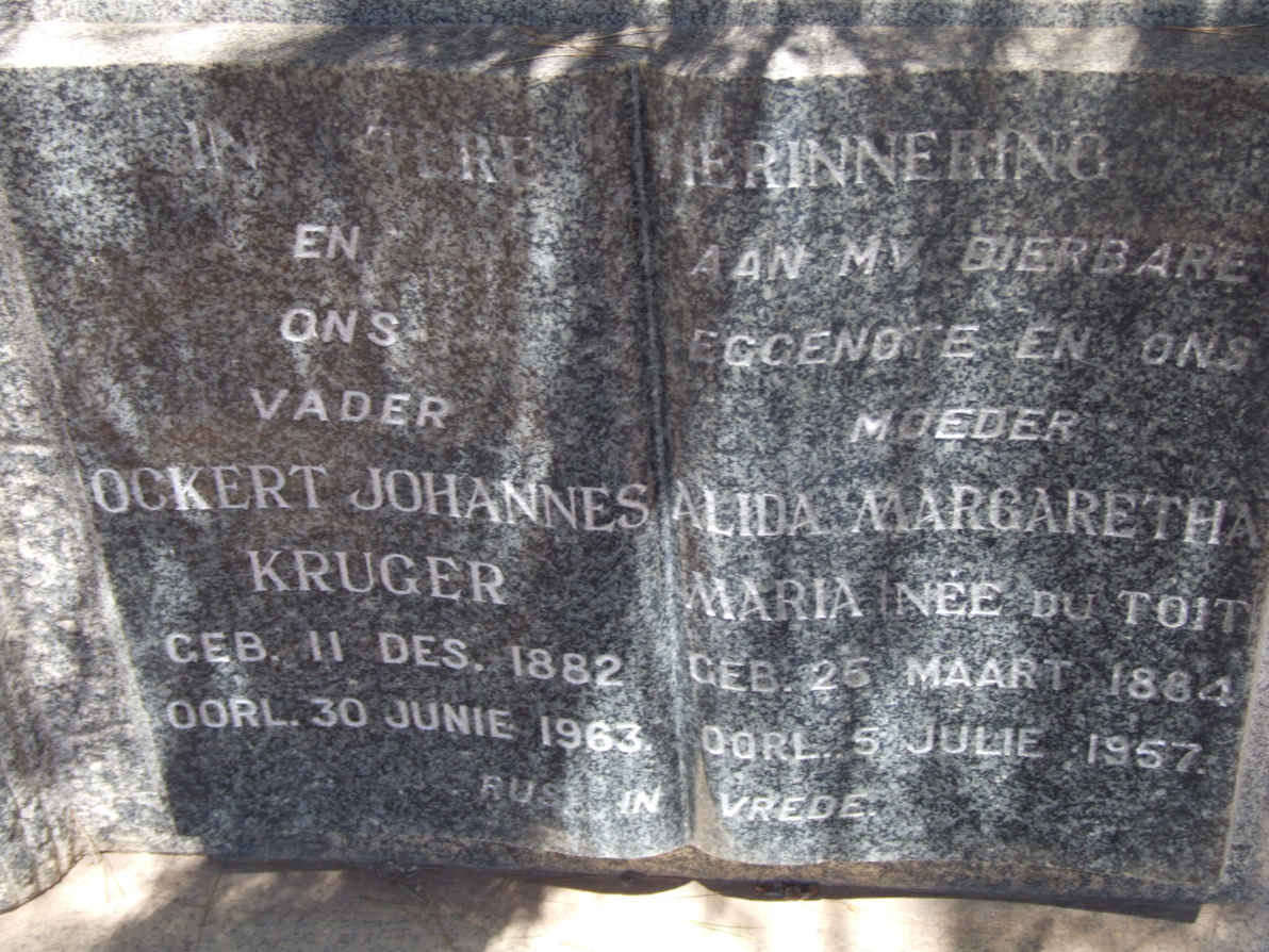 KRUGER Ockert Johannes 1882-1963 &amp; Alida Margaretha Maria DU TOIT 1884-1957