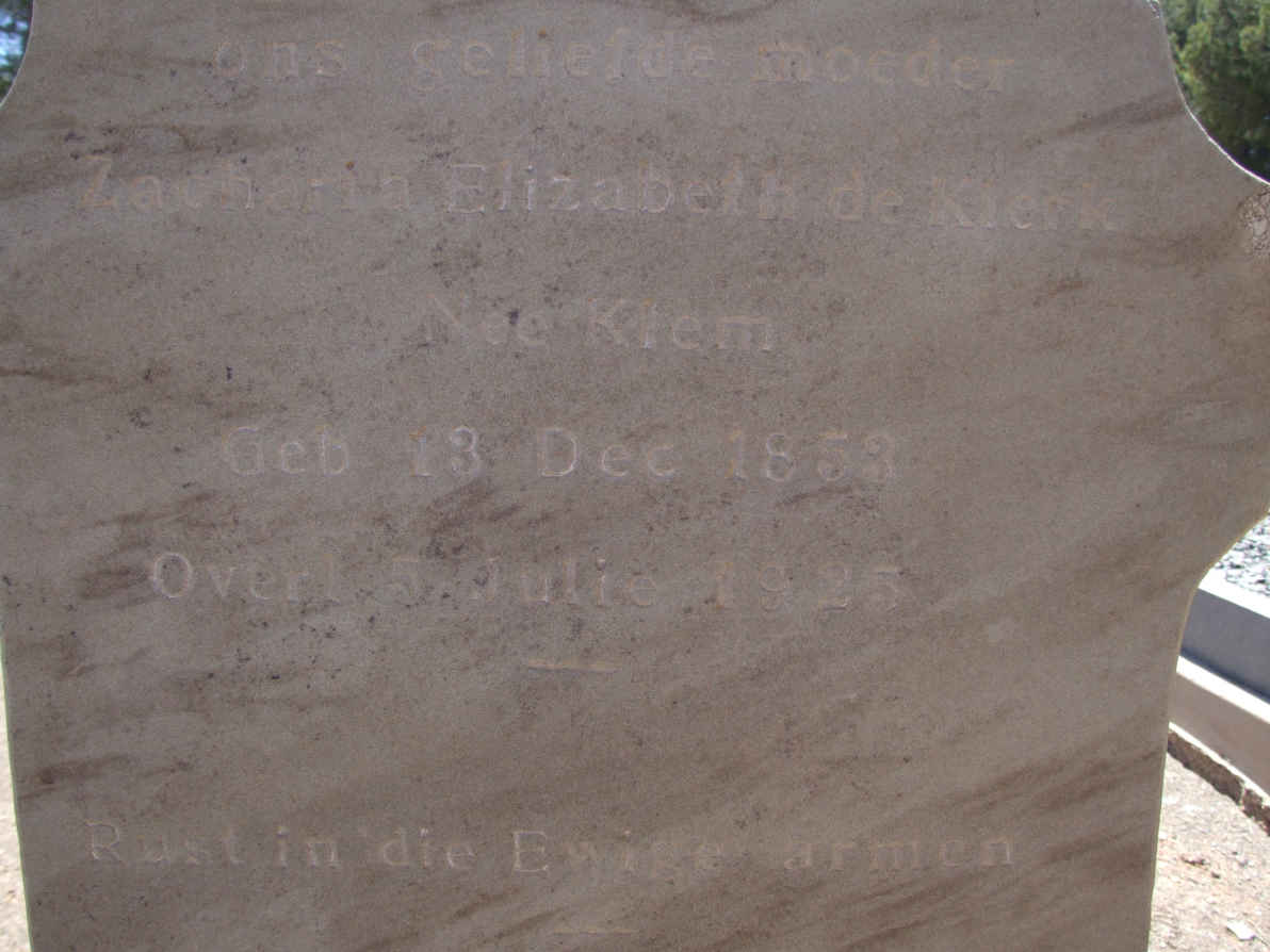 KLERK Zacharia Elizabeth, de nee KLEM  1853-1925