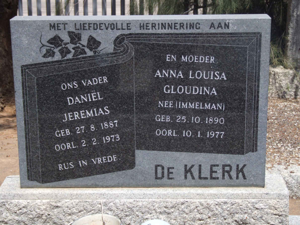 KLERK Daniel Jeremias, de 1887-1973 &amp; Anna Louisa Gloudina IMMELMAN 1890-1977