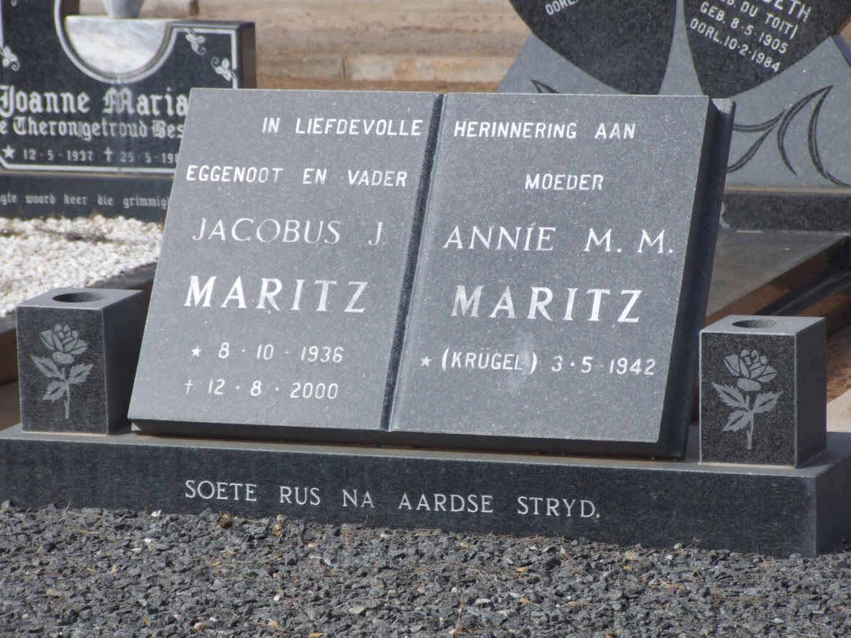 MARITZ Jacobus J. 1936-2000 &amp; Annie M.M. KRÜGEL 1942-